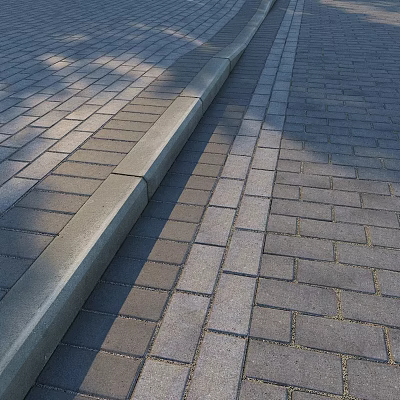 Outdoor Brick Paved Pathway With Concrete Curb And Interlocking Pattern Design 3d model