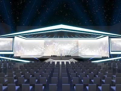 Modern Conference Hall with Starry Sky Background Large Screens Stage and Audience Seats 3d model