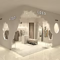 Modern Clothing Store With White Wall Irregular Display Window Hanging Clothes And Display Racks