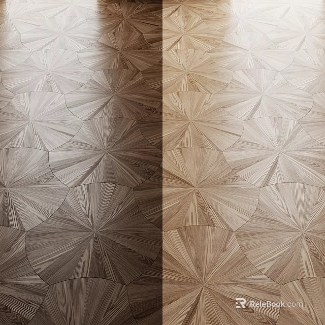 Stylish Radial Pattern Wooden Floor Design With Dual Tone Finishes For Home Interior 3d model 