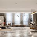 Elegant Modern Leisure Area With Comfortable Sofa Accent Chairs Marble Coffee Table And Pendant Lights