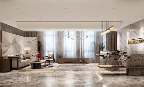 New Chinese Reception Area Hotel Reception Area Elevator Hall 3d model