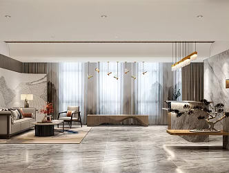 New Chinese Reception Area Hotel Reception Area Elevator Hall 3d model