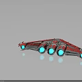 Futuristic Red And Gray Spacecraft With Blue Thrusters For Cosmic Exploration