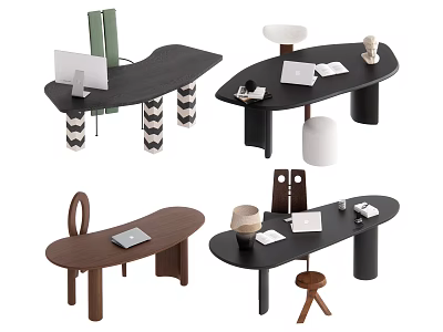 Modern Desks with Different Colors and Tabletop Items Like Lamp Notebook and Cup 3d model