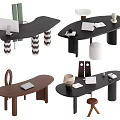 Modern Desks with Different Colors and Tabletop Items Like Lamp Notebook and Cup 3d model
