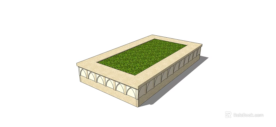Rectangular Tree Pit Design with Green Grass Surface and Decorative Arch Base 3d model