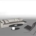 Modern White Sofa and Coffee Table Set With Cushions and Black Accent Chair 3d model