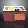 Red Mobile Food Cart With White Top Various Food Items And Red Wheels