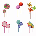 Colorful Lollipops And Windmill Candies With Various Shapes And Bright Colors