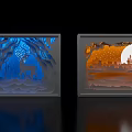 Decorative Ornament Set With 3D Paper Cut Deer Castle Moon And Stars Design