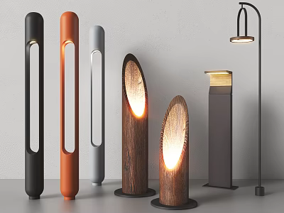 Modern Outdoor Columnar Lights With Various Wooden And Metal Illuminated Designs 3d model