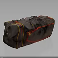 Brown Leather Duffel Bag With Red And Yellow Stripes And Zipper Closure Handles