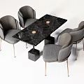 Modern Dining Table Set With Black Marble Top Gray Chairs And Gold Metal Legs