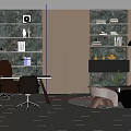 Stylish Modern Office Interior With Bookshelves Green Plant Walls Desk Chairs And Sofa