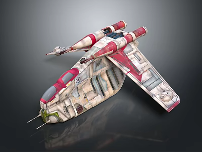 Red And White Spacecraft With Detailed Design For Interstellar Exploration 3d model