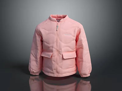 Pink Kids Winter Jacket With Front Zipper And Two Side Pockets 3d model