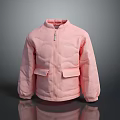 Pink Kids Winter Jacket With Front Zipper And Two Side Pockets 3d model