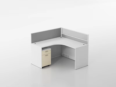 Modern L Shaped Office Desk With Partition And Beige Drawer Cabinet 3d model