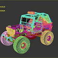 Green Off Road Jeep With Large Tires Roof Lights Red Seats And Camouflage Design