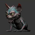 Fantasy Feline Creature With Vibrant Teal Pink Fur Red Ears Fierce Expression Sharp Claws Fangs