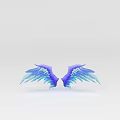 Tech Exhibition Hall Displaying 3D Purple Blue Gradient Wing Models With Futuristic Design