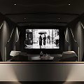Modern Home Theater Interior With Large Projection Screen Comfortable Seating Coffee Table And Ambient Lighting