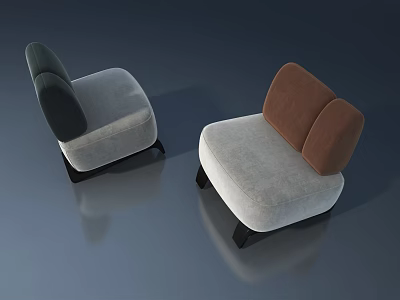 Modern Stylish Chairs with Gray Upholstery Green Brown Backrests on Reflective Floor 3d model