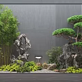 Garden Ornaments Featuring Bamboo Plants Ornamental Rocks Pine Tree And Small Greenery
