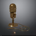 Golden Vintage Microphone With Metal Stand And Cable For Daily Use