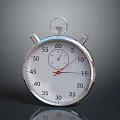 Silver Stopwatch With White Dial Black Markings And Red Hands On Gray Background 3d model