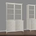 Pair of White Display Cabinets With Glass Doors And Drawers On Gold Legs