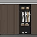 Modern Wooden Wardrobe Design With Hanging Clothes Folded Items And Shoes