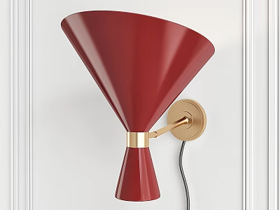 Modern Red Wall Lamp with Golden Base on White Wall Interior Design 3d model