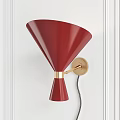 Modern Red Wall Lamp with Golden Base on White Wall Interior Design