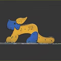 Animal Shaped Metal Sculpture With Blue Yellow Color And Graffiti On Metal Platform