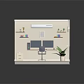 Modern Home Office Interior With Desk Dual Monitors Green Plant And Wall Clock