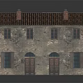 Old Building Model With Red Tiled Roof Weathered Brick Walls Red Doors And Arched Windows