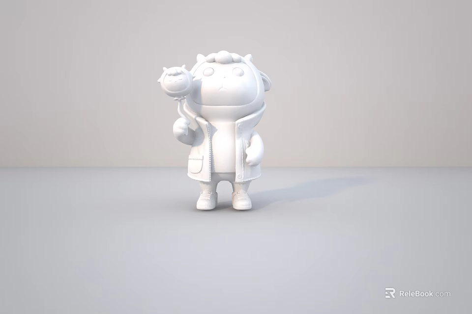 White Cartoon Character 3D Model Wearing Coat Holding Flower Like Object 3d model 