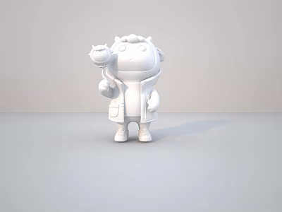 White Cartoon Character 3D Model Wearing Coat Holding Flower Like Object 3d model