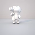 White Cartoon Character 3D Model Wearing Coat Holding Flower Like Object
