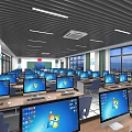 School Computer Classroom Equipped With Multiple Desktop Computers Large Interactive Whiteboard And Bright Windows 3d model