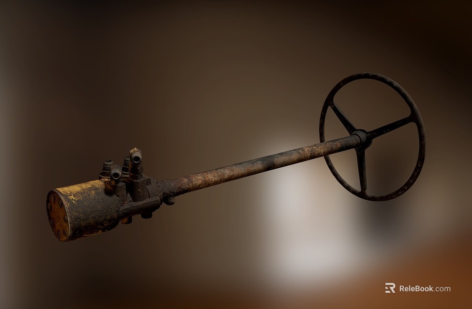 Rusty Old Engine Mechanical Component With Wheel And Long Rod Design 3d model 