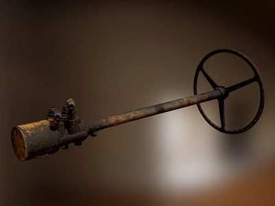 Rusty Old Engine Mechanical Component With Wheel And Long Rod Design 3d model