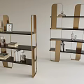 Elegant Modern Bookcase Design With Gold Frame Black Shelves And Decorative Books