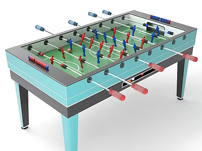 Foosball Table Recreational Equipment Featuring Green Surface Red Blue Players And Control Rods 3d model