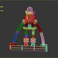 Red Robot Game Movie Character With Transparent Helmet And Mechanical Wheel Structure