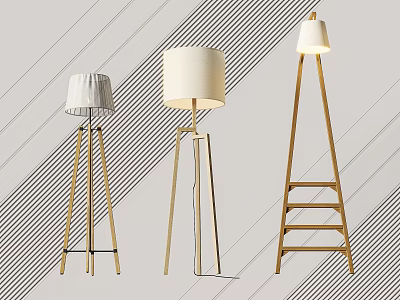 Modern Tripod and Ladder Style Floor Lamps with Metal Bases and Light Colored Shades 3d model