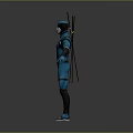 3D Character Model In Blue Uniform With Black Yellow Antennae And Arms Outstretched