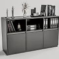 Modern Bookcase Interior Design With Open Shelves Sculptures Vase Dried Flowers Books And Binders